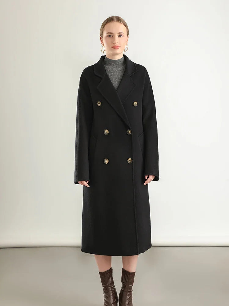 100% Australian Wool Handmade Notch Lapel Women's Long Coat