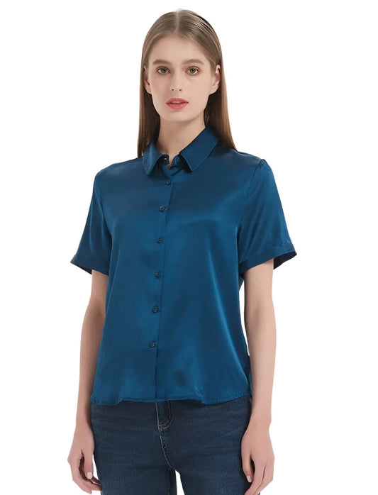 Pure Mulberry Silk Short Sleeved Chic Women's Summer Shirt