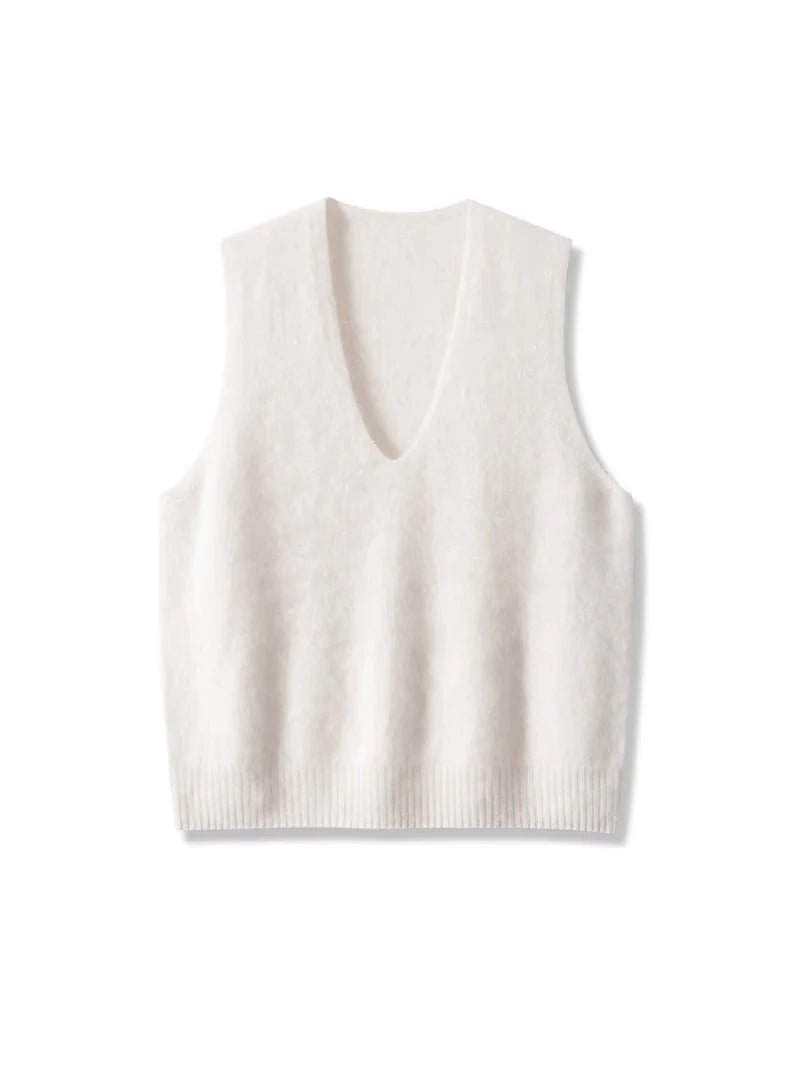 Premium Wool Cashmere Blend V Neck Women's Vest Pullover Loose Sweater
