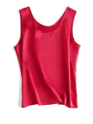 Red sleeveless silk top on a white background