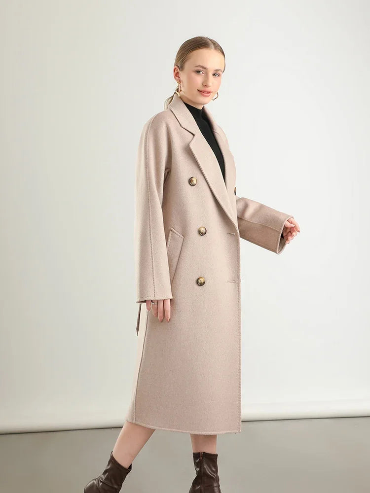 100% Australian Wool Handmade Notch Lapel Women's Long Coat