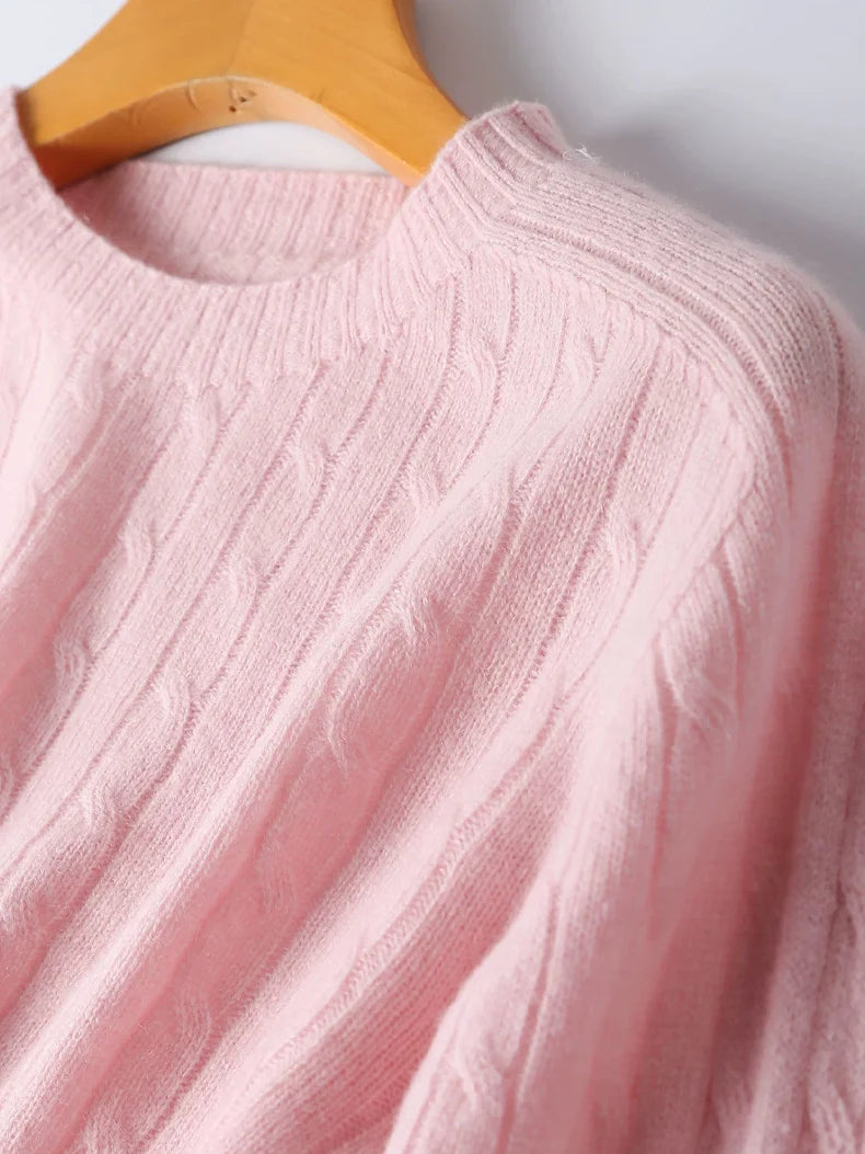 A wool-cashmere pink sweater  close-up