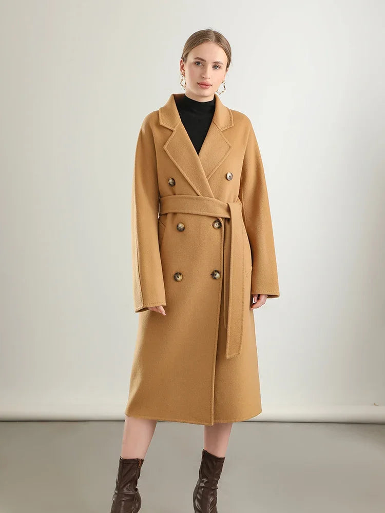 100% Australian Wool Handmade Notch Lapel Women's Long Coat
