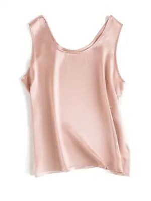 Nude Pink sleeveless silk tank top on a white background
