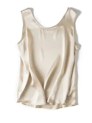 Beige silk tank top on a white background