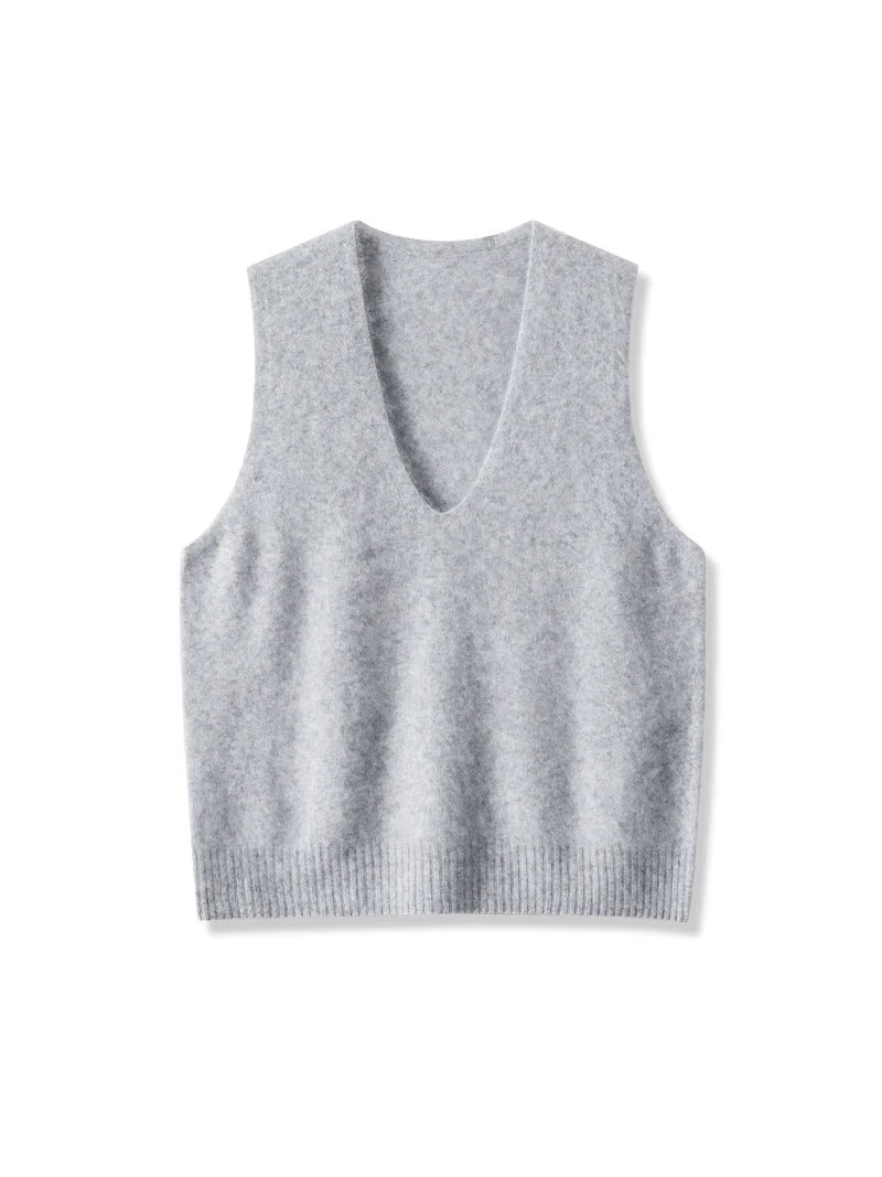Premium Wool Cashmere Blend V Neck Women's Vest Pullover Loose Sweater