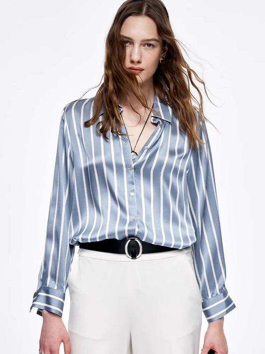 100% Pure Premium   20.8MM Mulberry Silk Women Striped Shirt