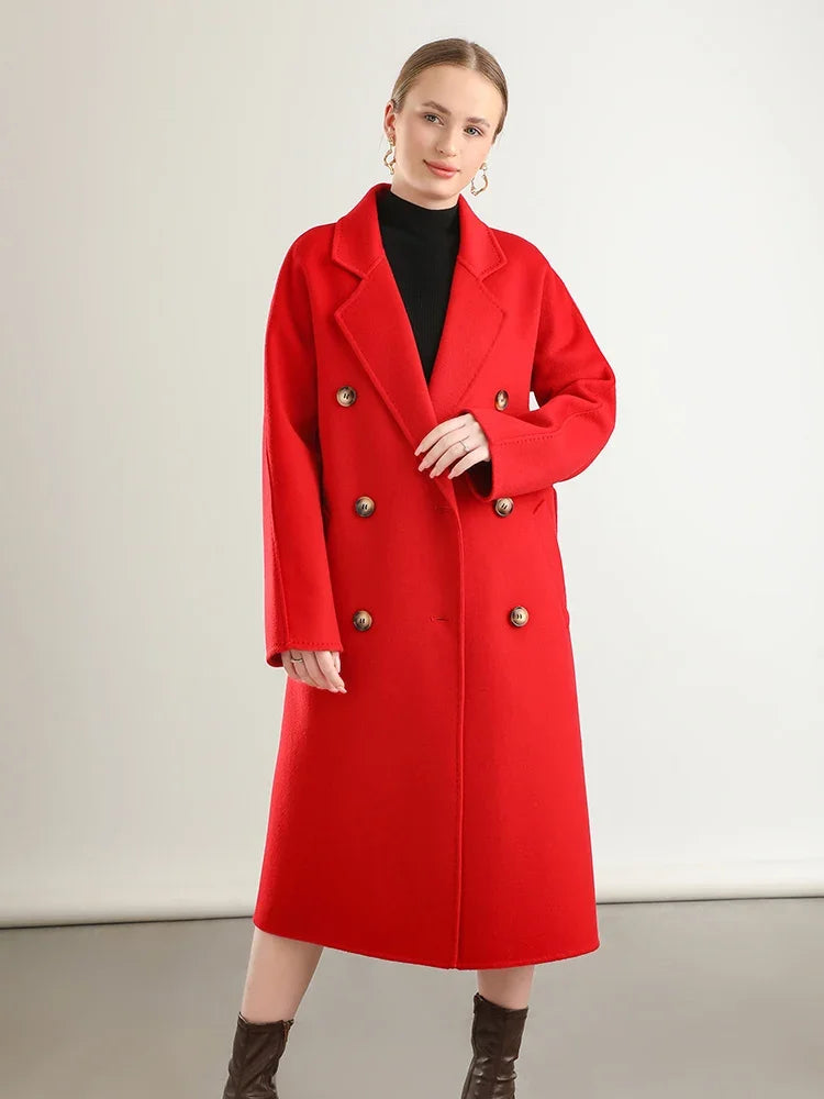 100% Australian Wool Handmade Notch Lapel Women's Long Coat