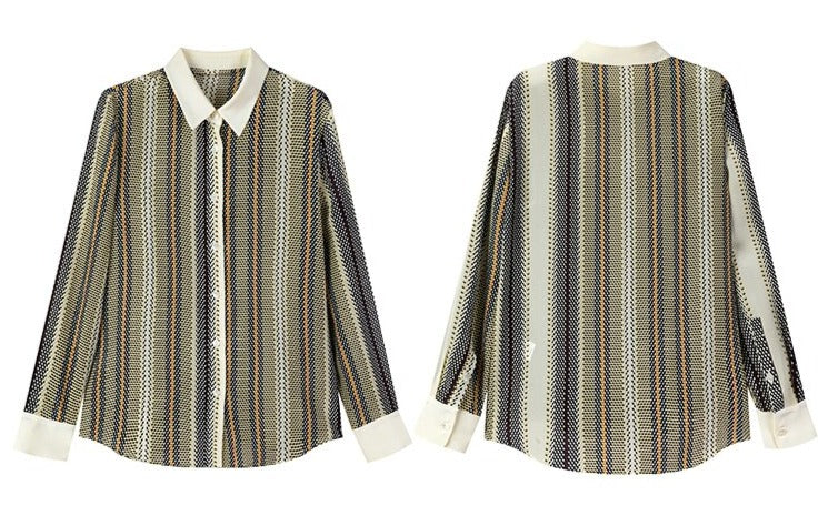 100% Premium  Mulberry Silk Stripe Printed Women Shirt