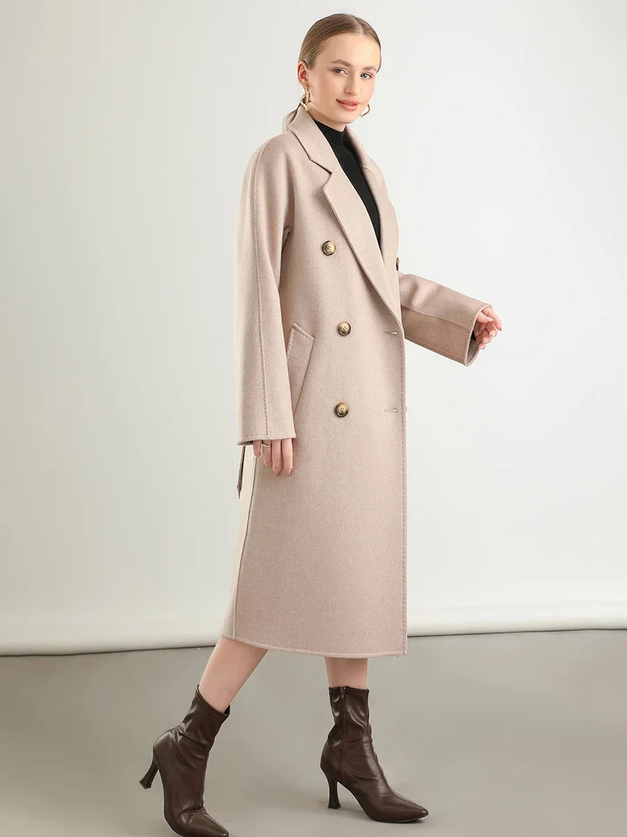 100% Australian Wool Handmade Notch Lapel Women's Long Coat