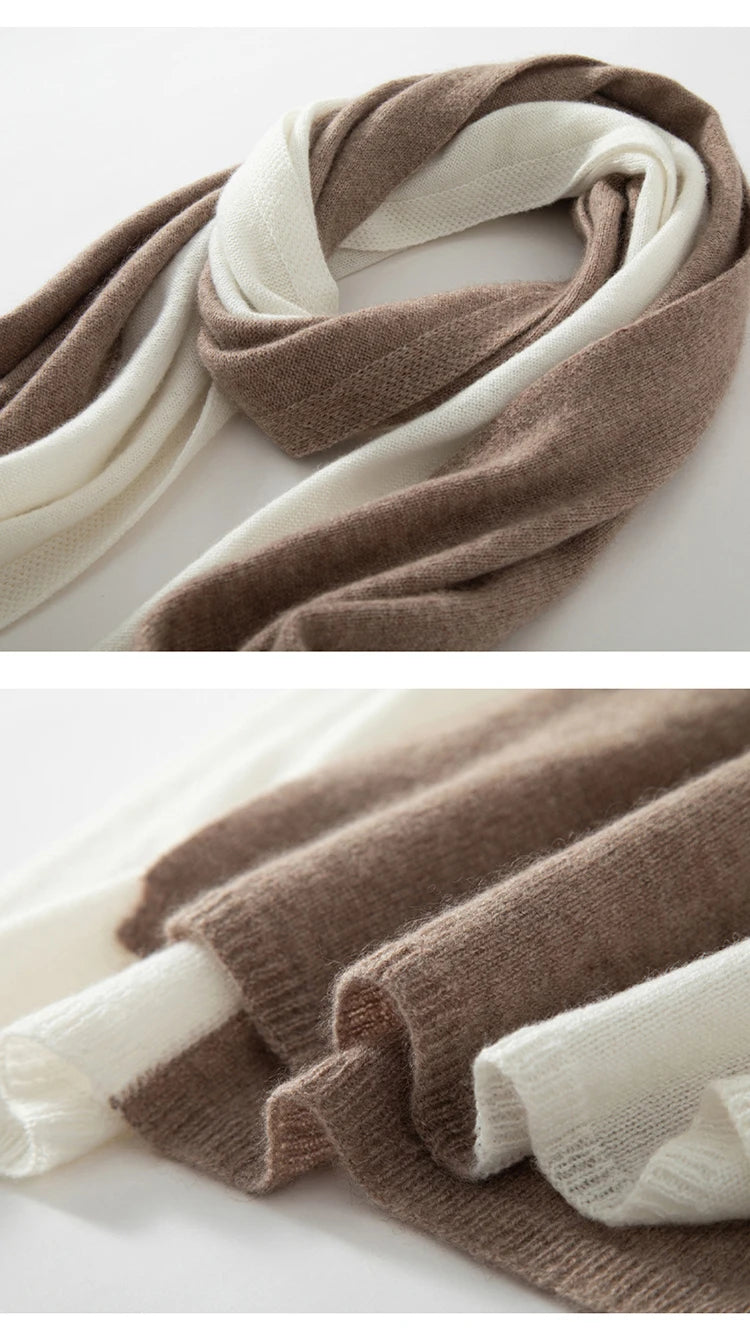 100% Pure Cashmere Knitted Tow-Tone Shawl/Scarf