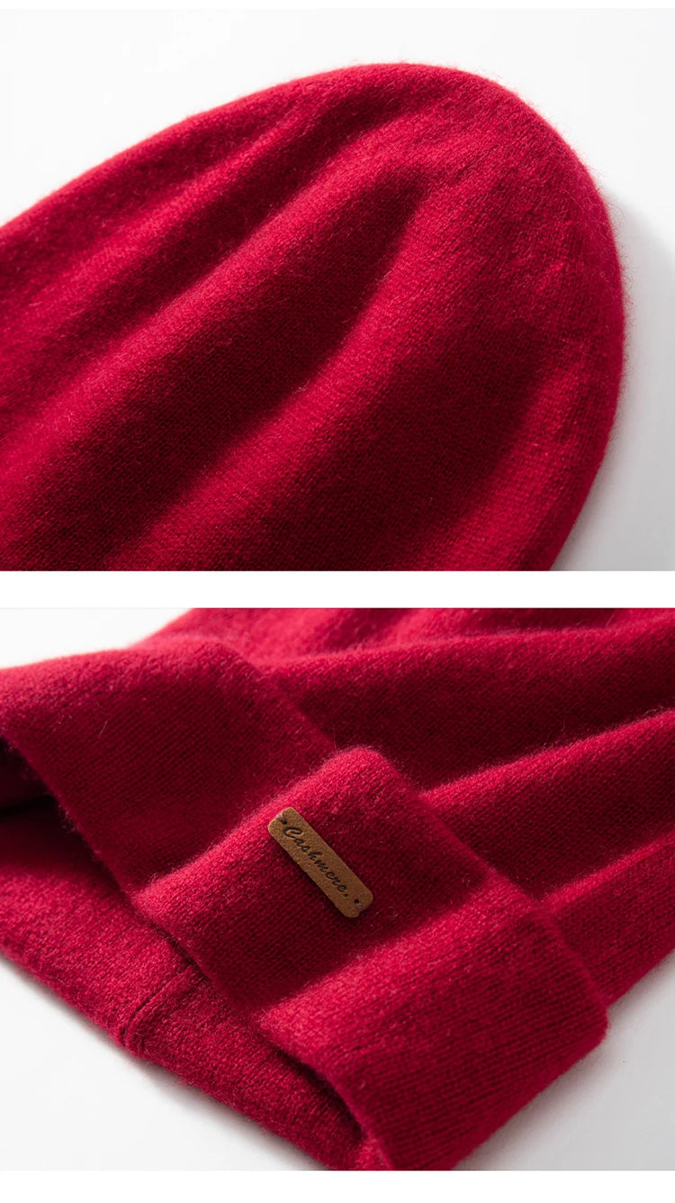 100% Cashmere Two Layers Unisex Classic Beanie Hat