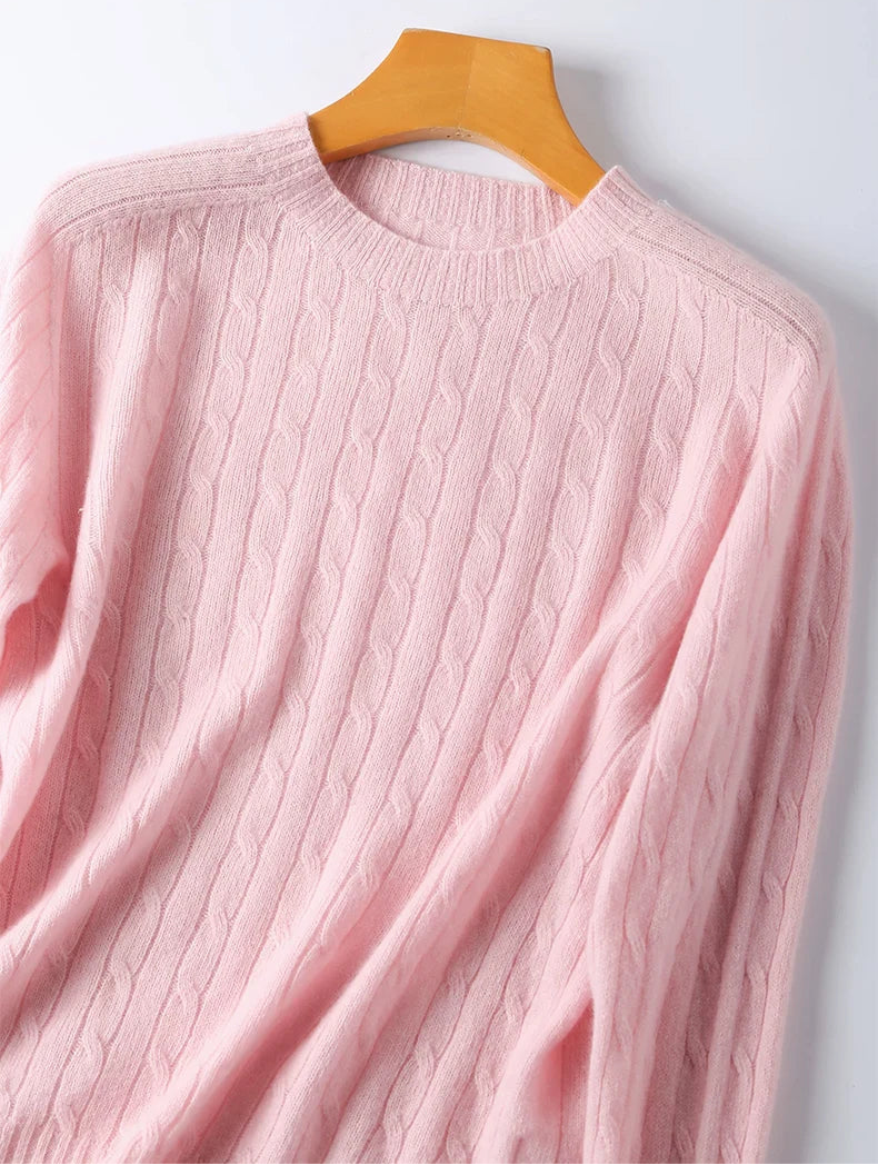 A wool-cashmere pink sweater  close-up