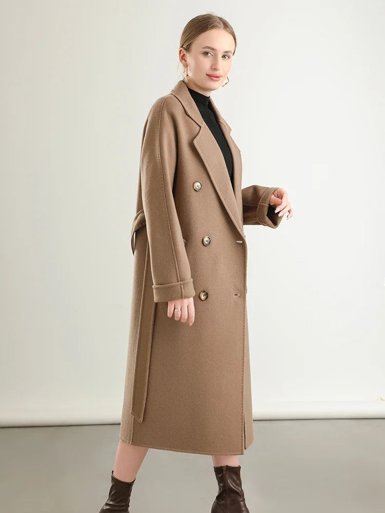 100% Australian Wool Handmade Notch Lapel Women's Long Coat