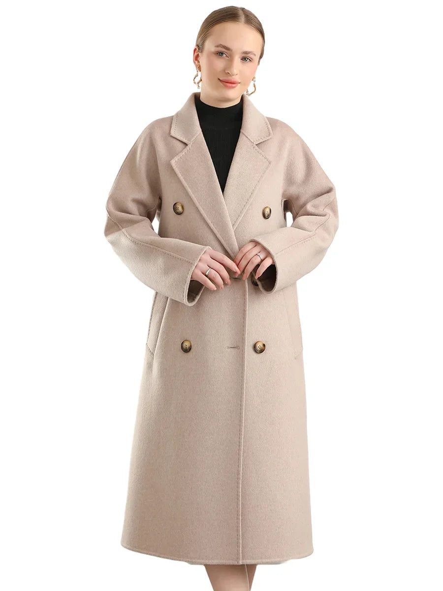 100% Australian Wool Handmade Notch Lapel Women's Long Coat