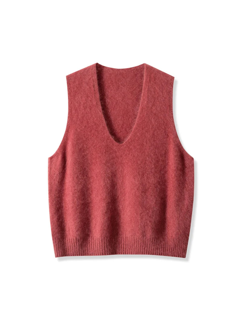 Premium Wool Cashmere Blend V Neck Women's Vest Pullover Loose Sweater