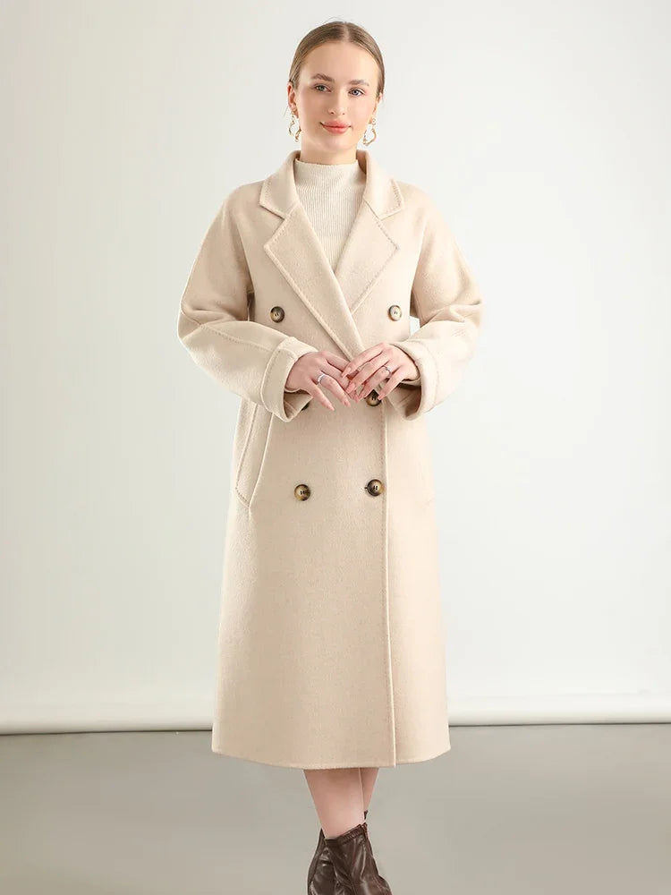 100% Australian Wool Handmade Notch Lapel Women's Long Coat