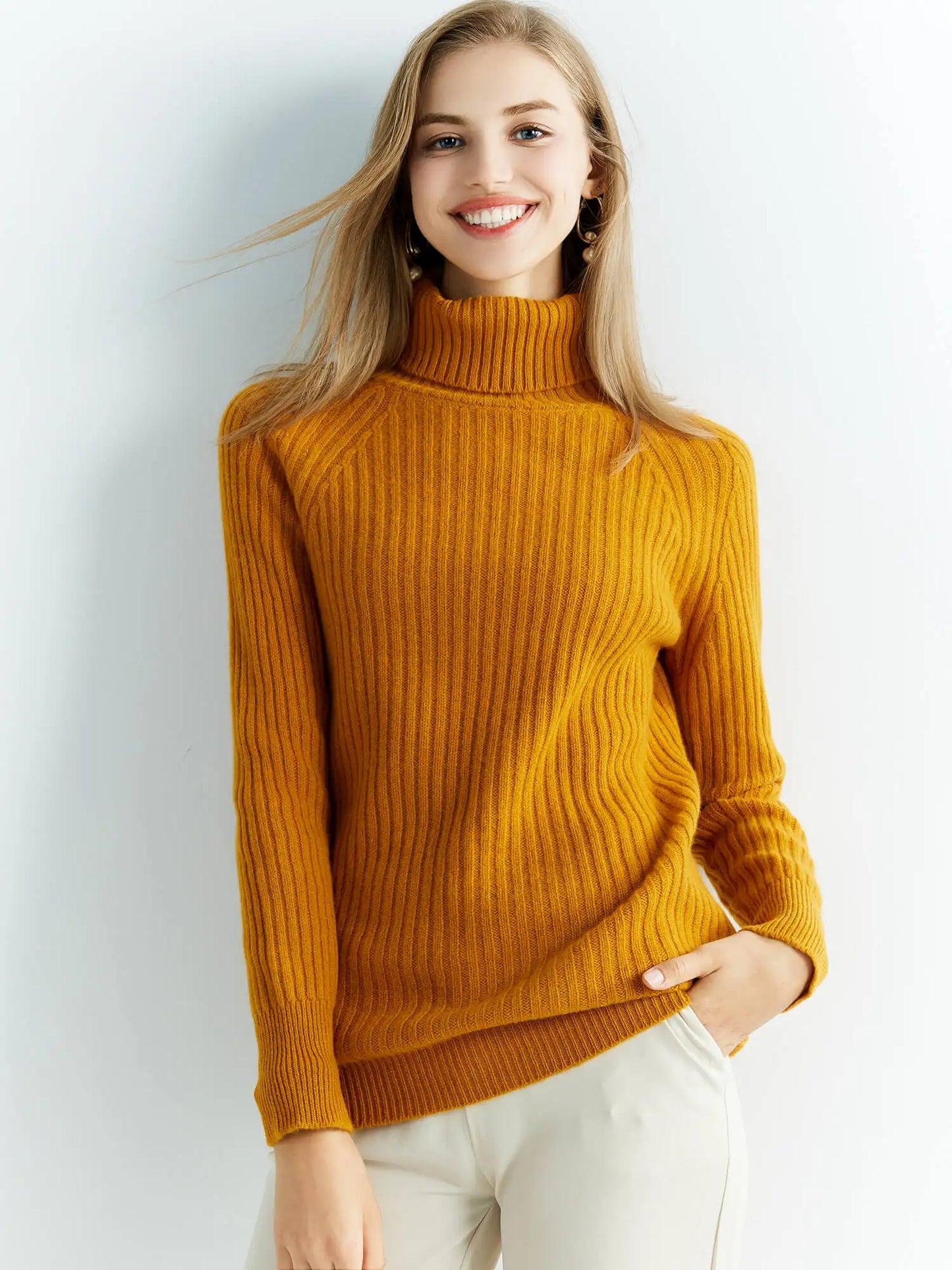 100% Australian Merino Wool Turtleneck Ribbed Sweater