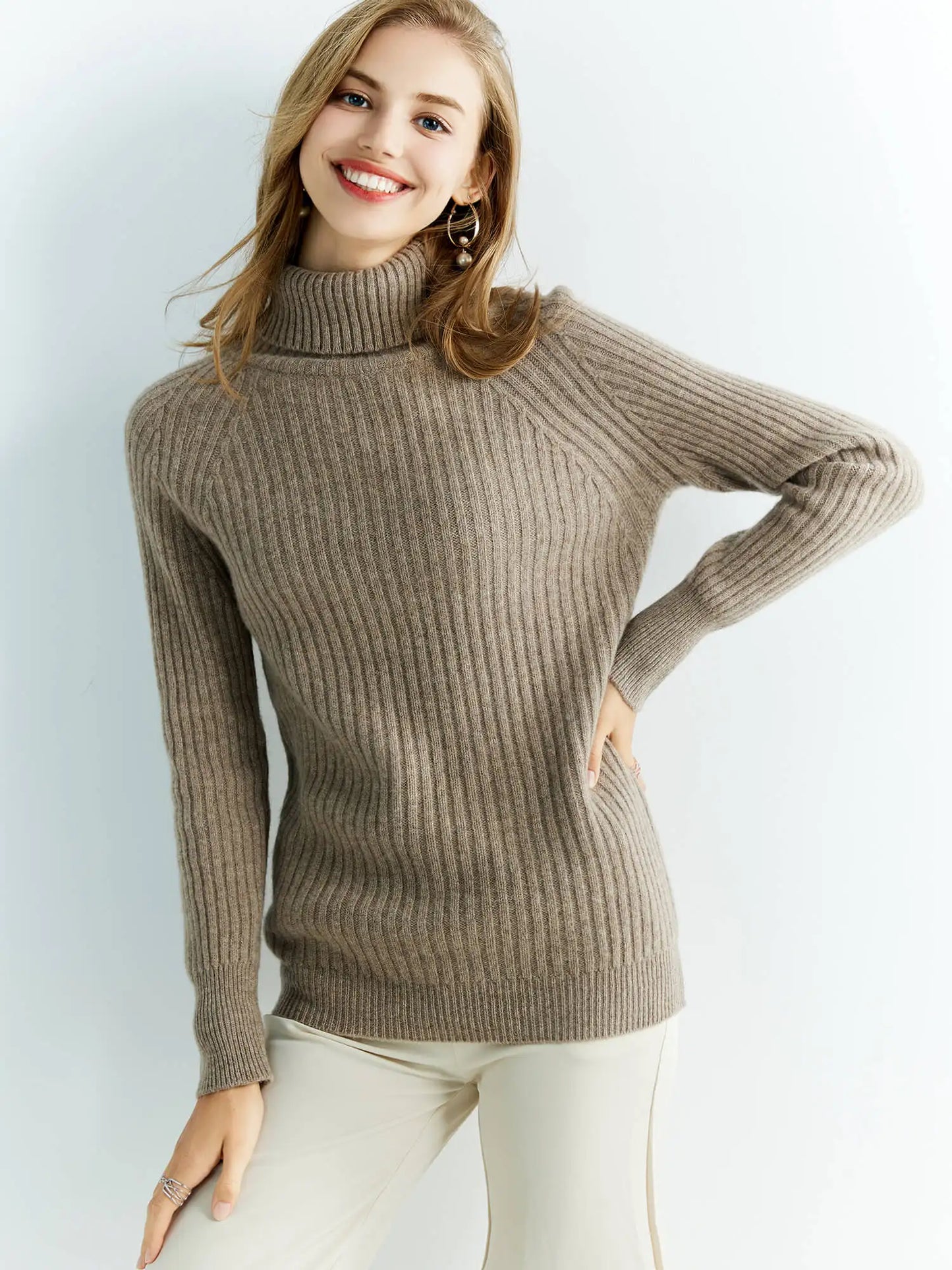 100% Australian Merino Wool Turtleneck Ribbed Sweater