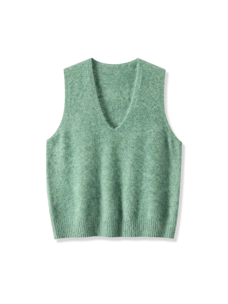 Premium Wool Cashmere Blend V Neck Women's Vest Pullover Loose Sweater