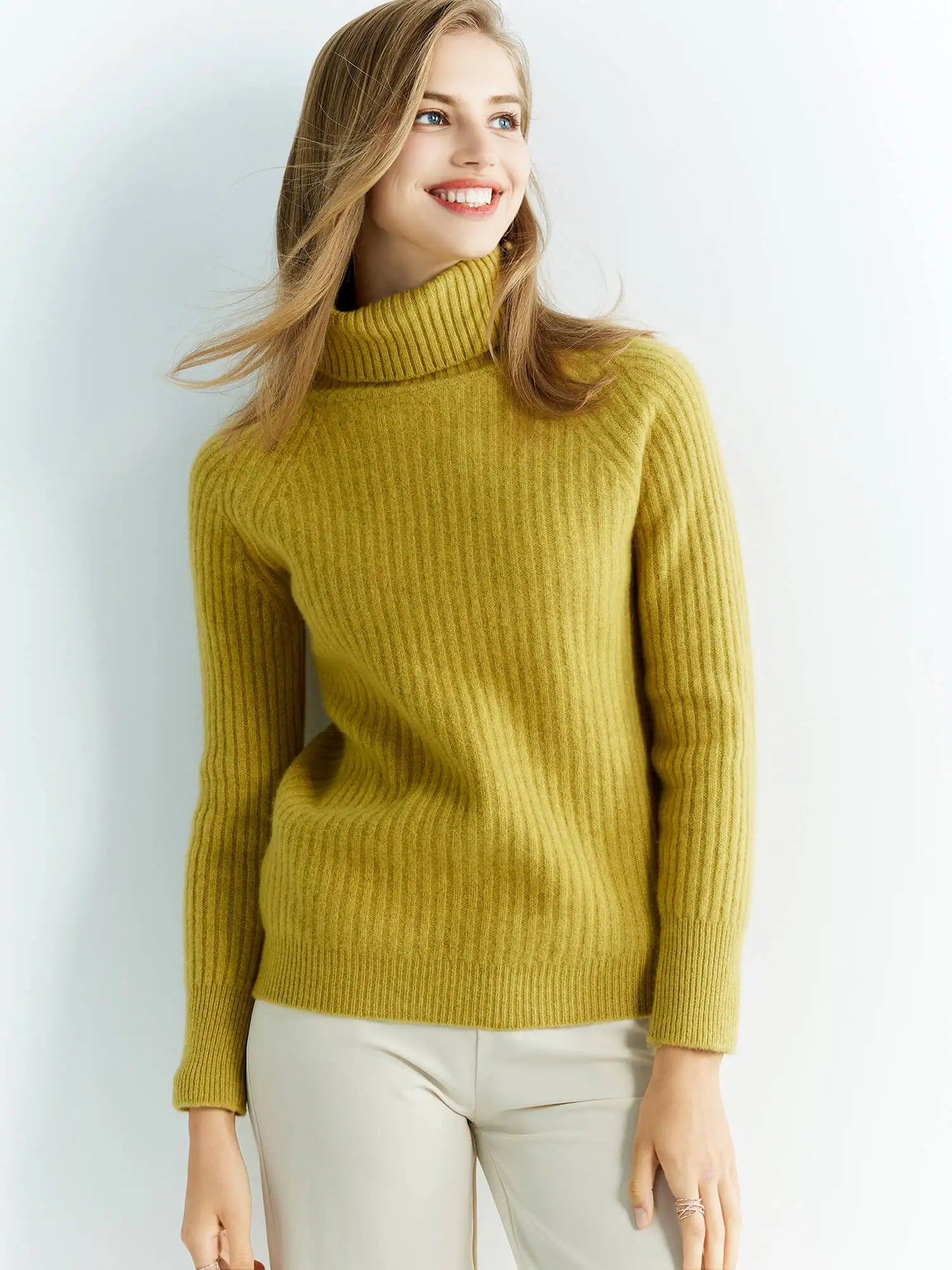 100% Australian Merino Wool Turtleneck Ribbed Sweater