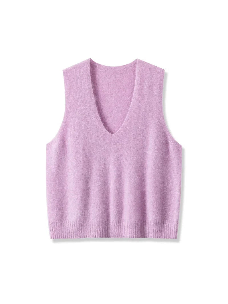 Premium Wool Cashmere Blend V Neck Women's Vest Pullover Loose Sweater