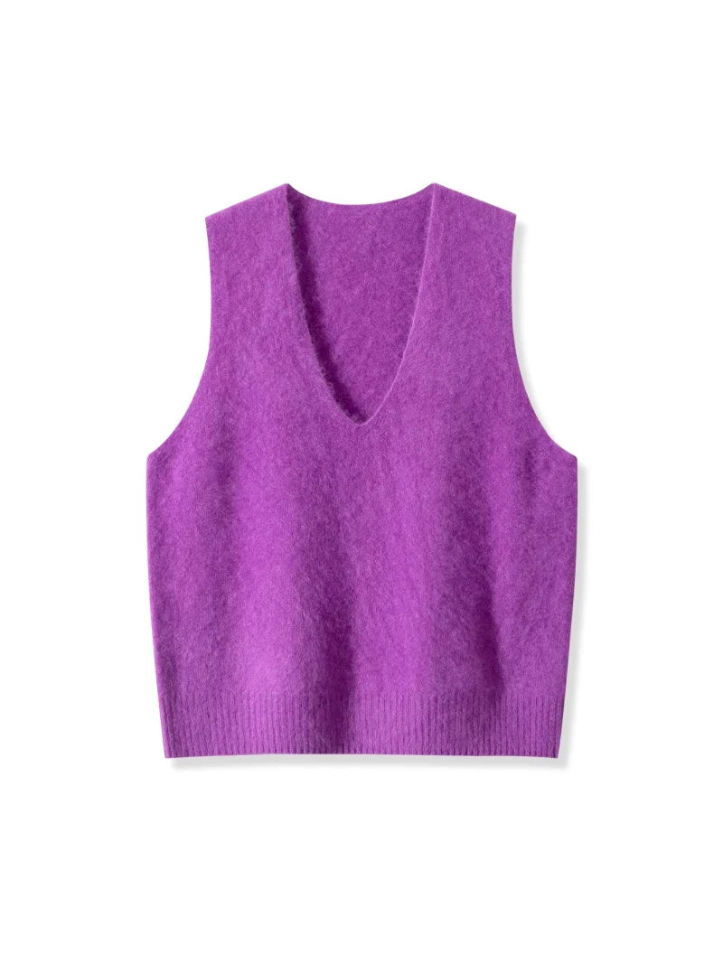 Premium Wool Cashmere Blend V Neck Women's Vest Pullover Loose Sweater