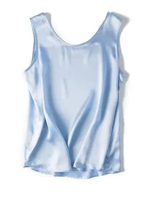 Light blue sleeveless silk top on a white background