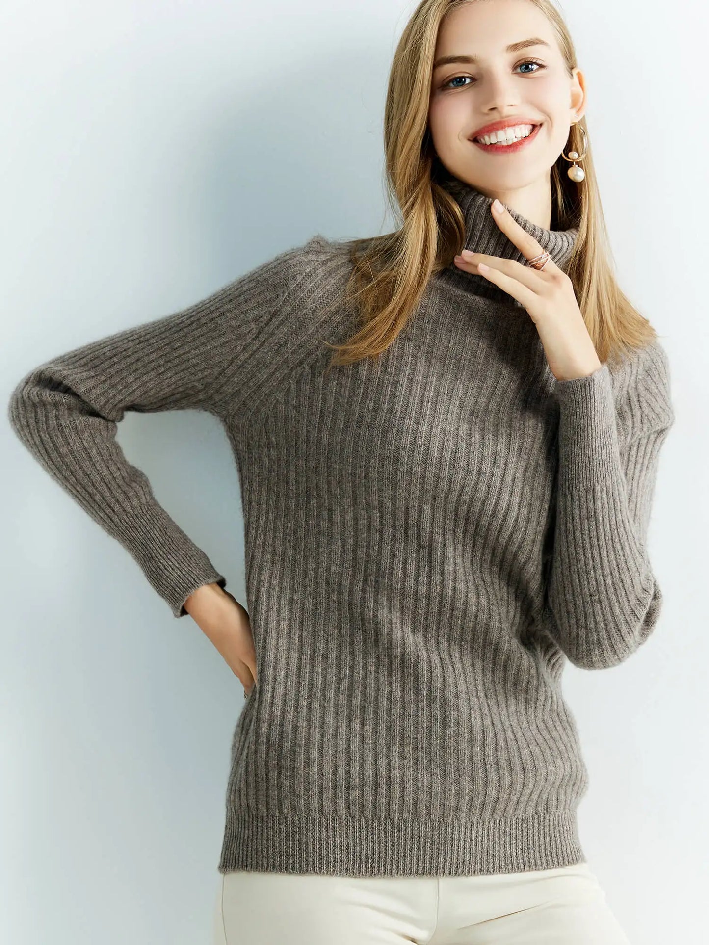 100% Australian Merino Wool Turtleneck Ribbed Sweater