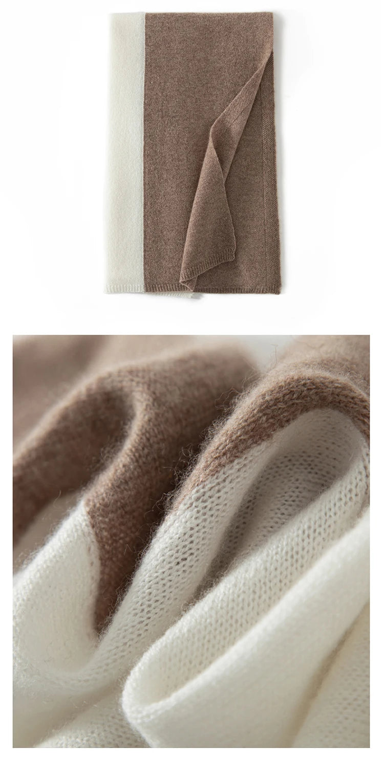 100% Pure Cashmere Knitted Tow-Tone Shawl/Scarf