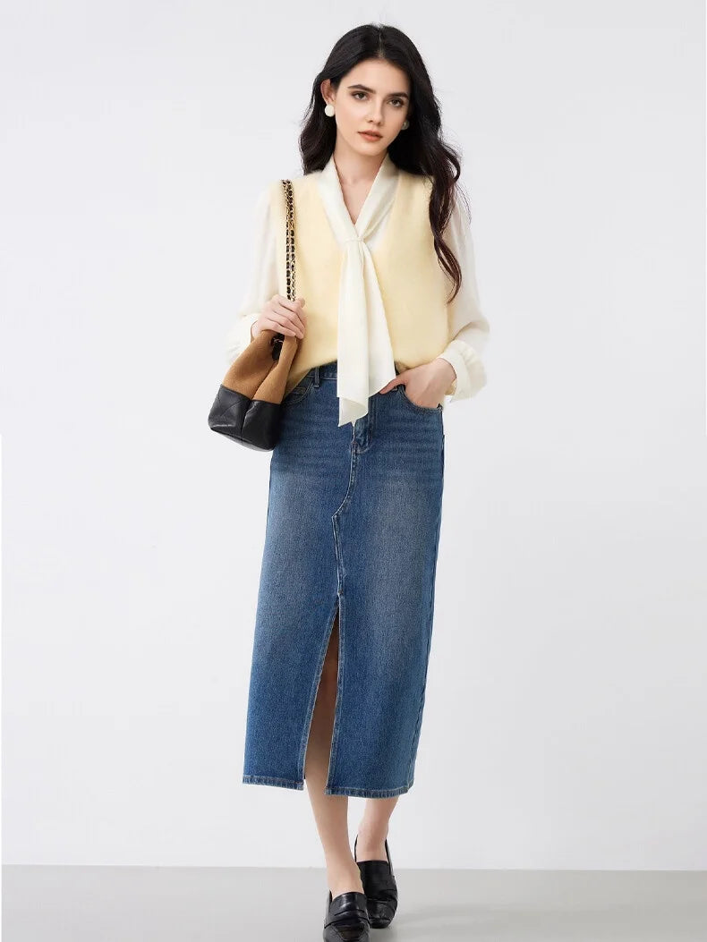 Premium Wool Cashmere Blend V Neck Women's Vest Pullover Loose Sweater