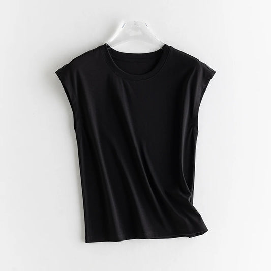 Mulberry Silk Mercerized Cotton Crewneck Sleeveless Women's T-shirt
