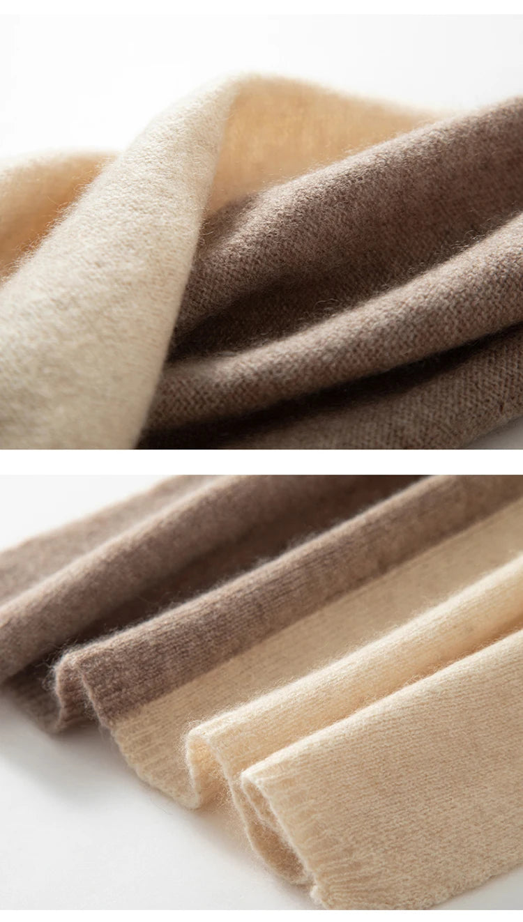 100% Pure Cashmere Knitted Tow-Tone Shawl/Scarf