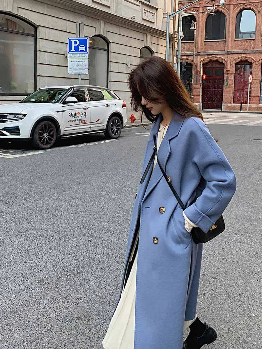 100% Australian Wool Handmade Notch Lapel Women's Long Coat
