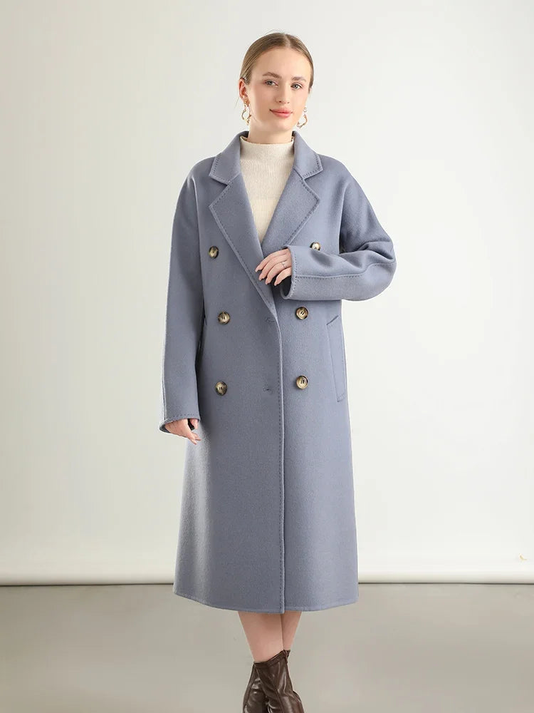 100% Australian Wool Handmade Notch Lapel Women's Long Coat