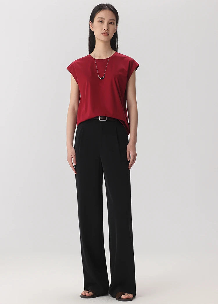 Mulberry Silk Mercerized Cotton Crewneck Sleeveless Women's T-shirt