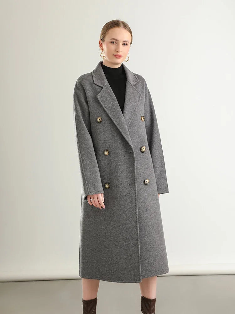 100% Australian Wool Handmade Notch Lapel Women's Long Coat