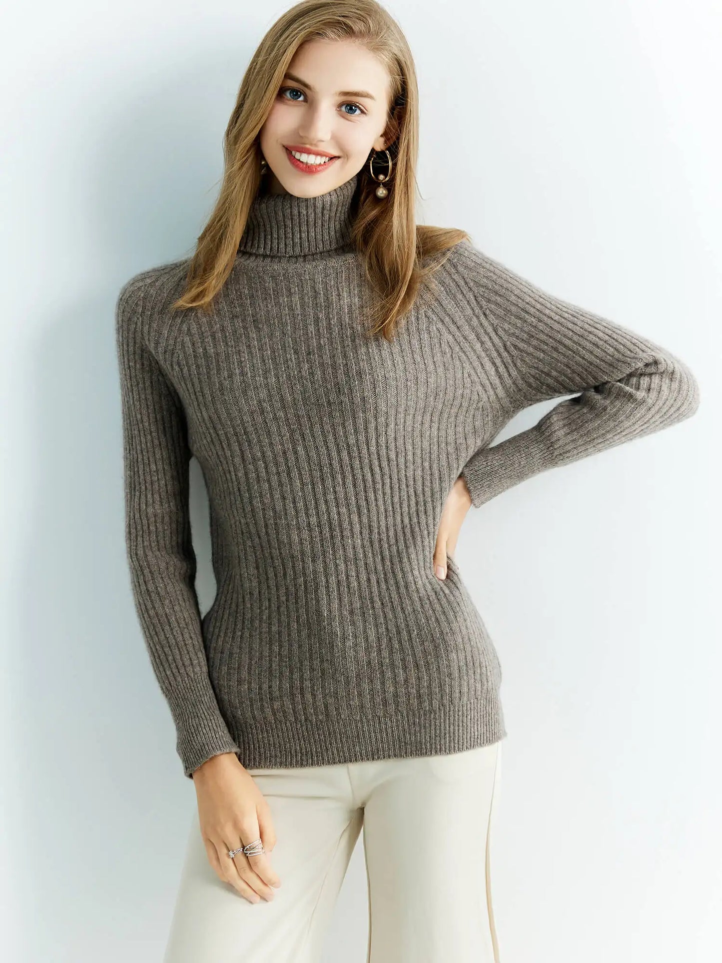 100% Australian Merino Wool Turtleneck Ribbed Sweater