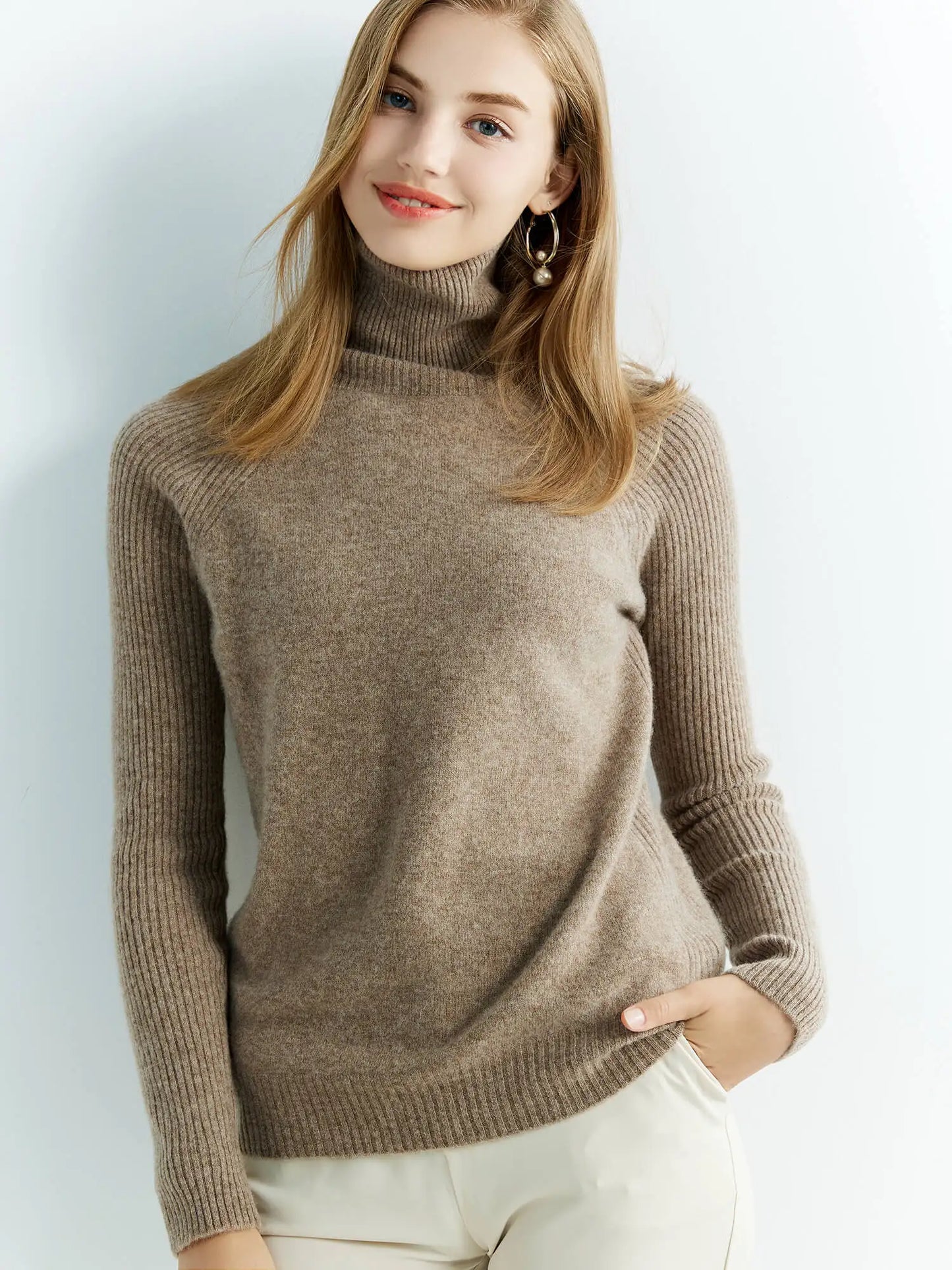 100% Australian Merino Wool Half Ribbed Stylish Warm Sweater