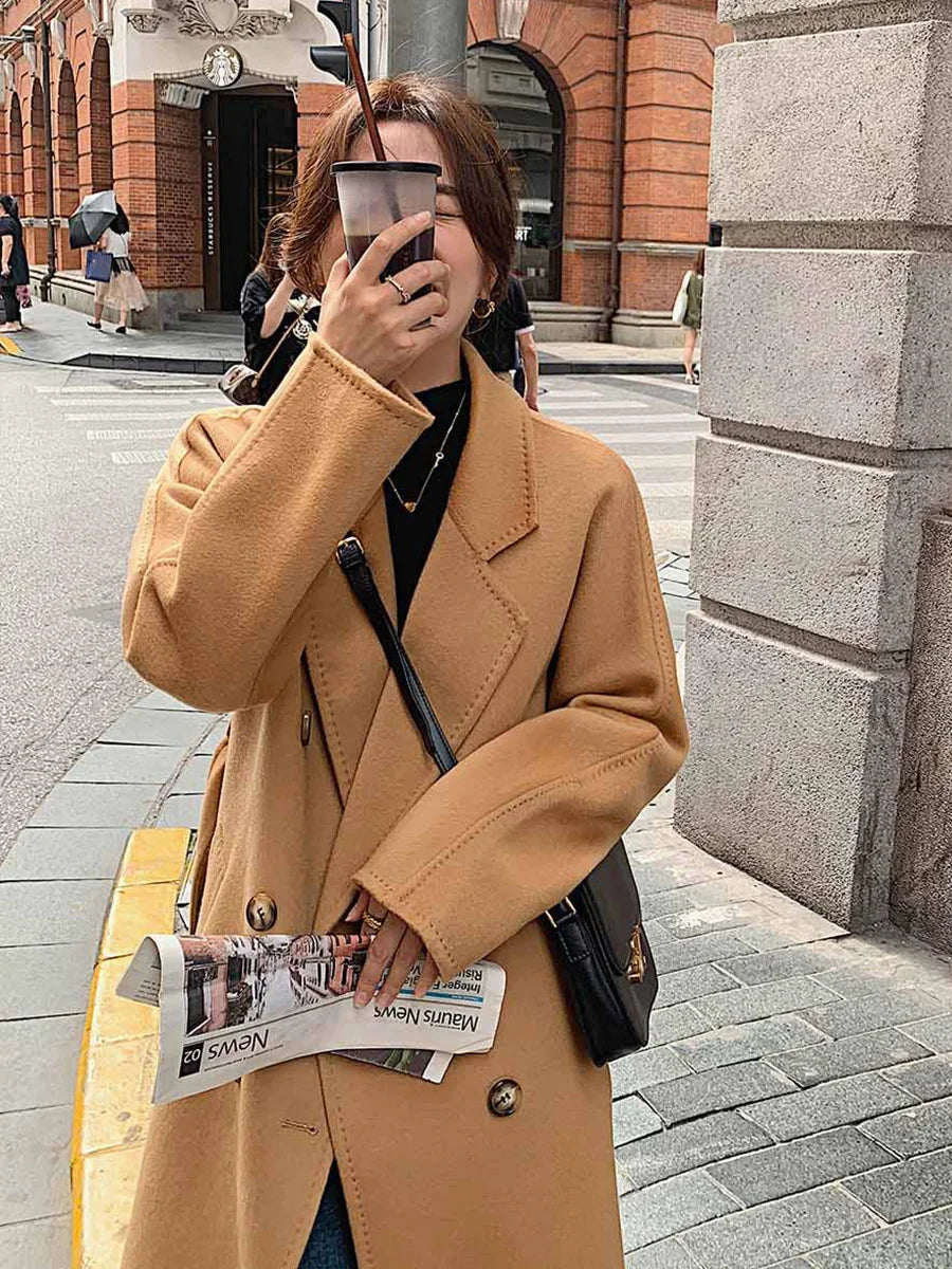 100% Australian Wool Handmade Notch Lapel Women's Long Coat