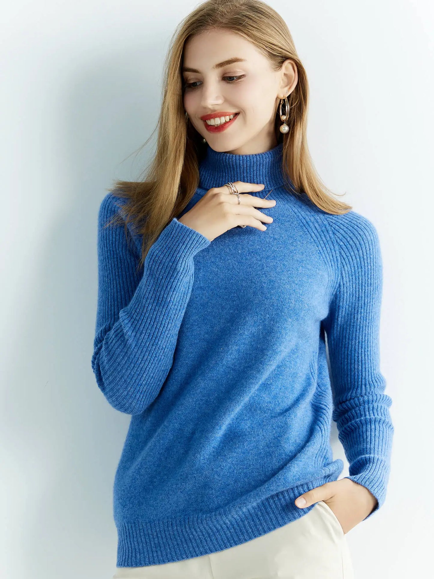 100% Australian Merino Wool Half Ribbed Stylish Warm Sweater