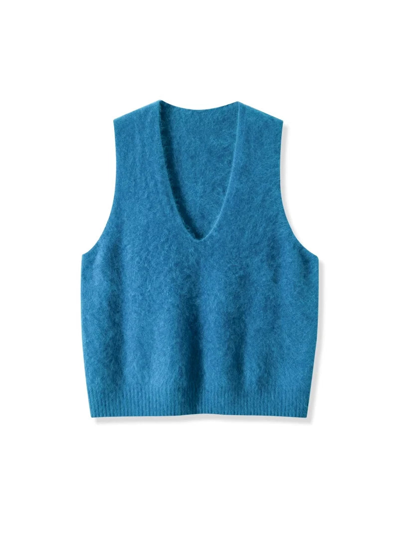 Premium Wool Cashmere Blend V Neck Women's Vest Pullover Loose Sweater