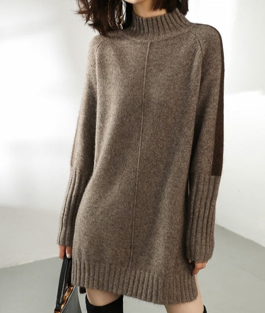 Cashmere and Wool Loose Mini Split Sweater Dress