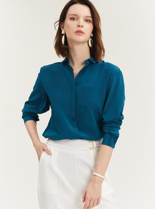 100% Mulberry Silk Crepe De Chine Solid Shirt