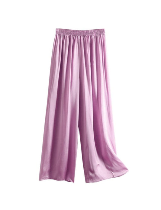 100% Pure Mulberry Silk Solid Women  Wide Legs Pants