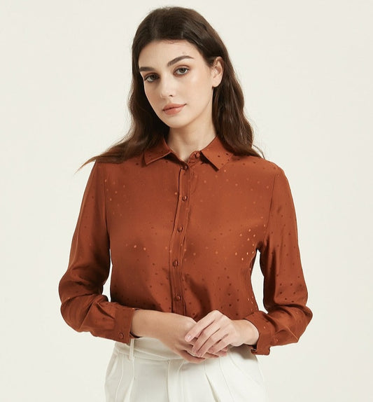 100% Mulberry Silk Dots Jacquard Blouse Shirt