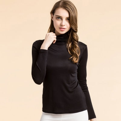 Elegant Mulberry Silk Knitted High-Necked Pullover Shirt